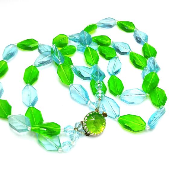 West Germany Green Blue Thermoset Bead Necklace, Two Strands, 1950s Vintage - Picture 6 of 10